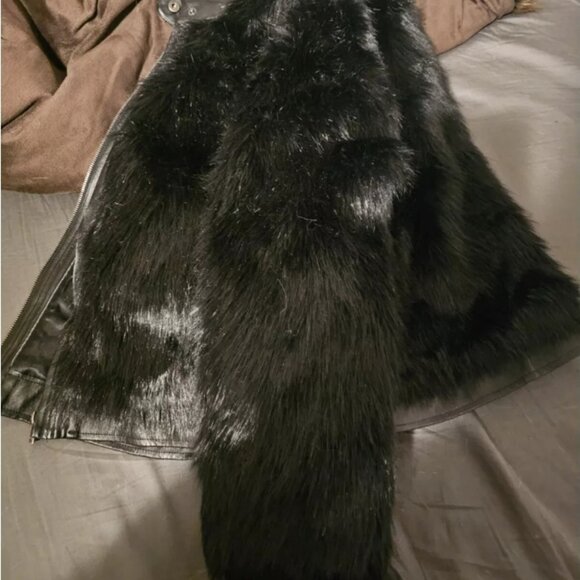 G by Giuliana Rancic 1X Zippered Black Faux Fox Fur and Faux Leather Moto Jacket - Picture 5 of 8